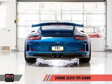 Load image into Gallery viewer, AWE Tuning Porsche 991 GT3 / RS Center Muffler Delete - Chrome Silver Tips