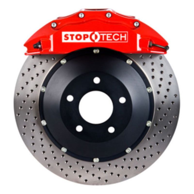 StopTech 08-10 Audi S5 Front BBK w/ Red ST-60 Calipers Drilled 380x32mm Rotors Pads Lines