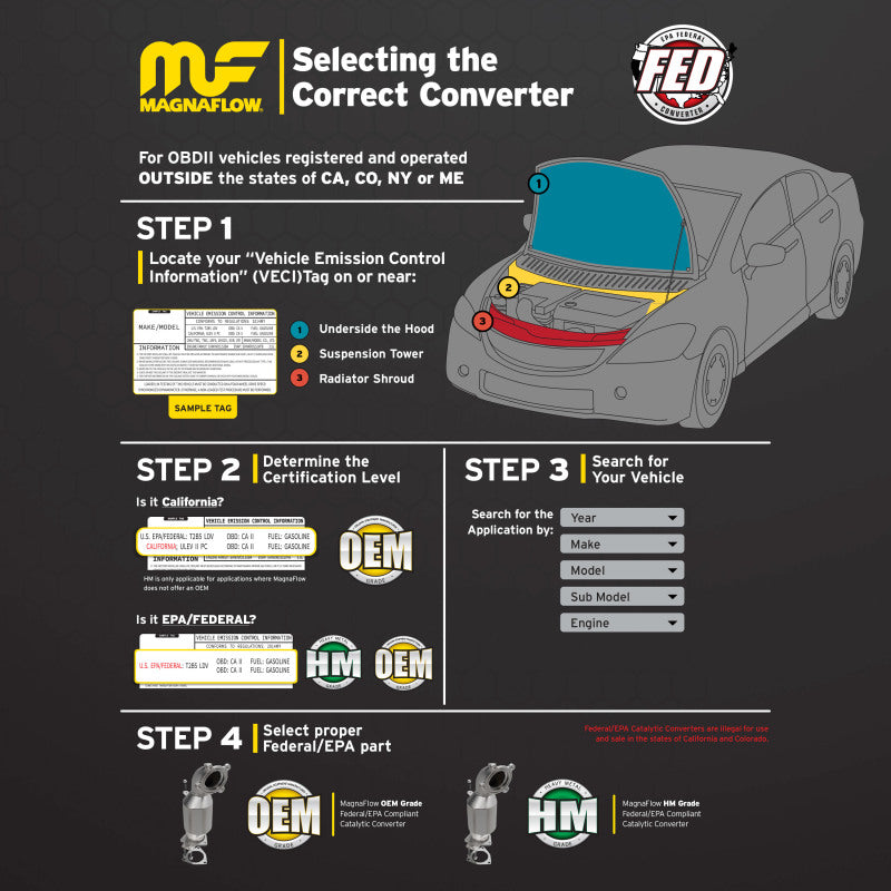 MagnaFlow 17-19 Ford Escape L4 OEM Underbody Rear Direct Fit CARB Compliant Catalytic Converter