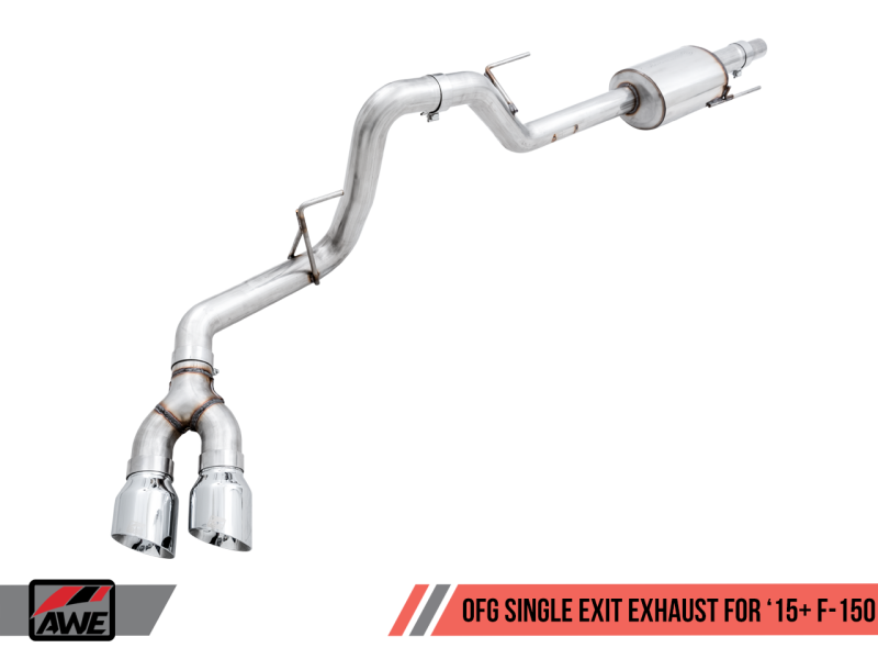 AWE Tuning 2015+ Ford F-150 0FG Single Exit Performance Exhaust System w/4.5in Chrome Silver Tips