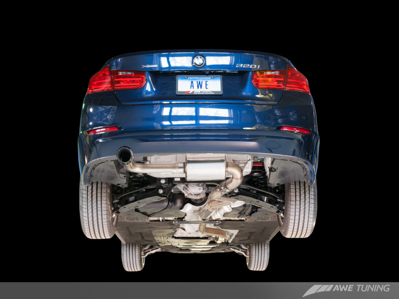 AWE Tuning BMW F30 320i Touring Exhaust &amp; Performance Mid Pipe - Chrome Silver Tip (102mm)