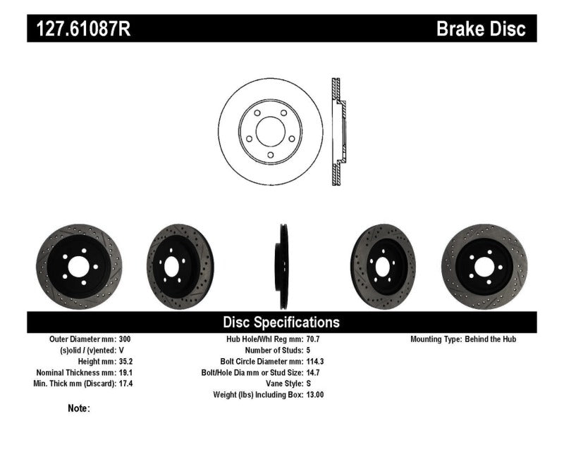 StopTech 05-10 Ford Mustang Slotted & Drilled Right Rear Rotor