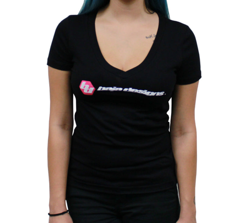 Baja Designs Black Ladies V Neck T Shirt - Medium
