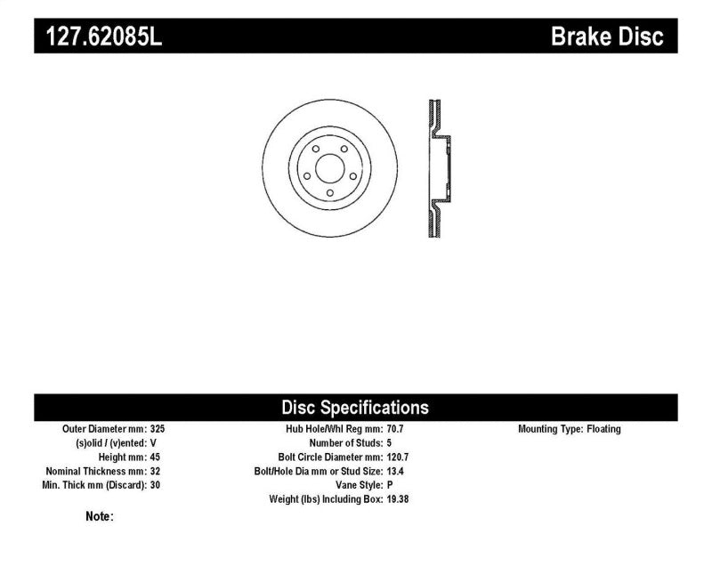 StopTech Power Slot 05-07 Cadillac XLR / 06-09 Chevy Corvette Front Left Drilled & Slotted Rotors