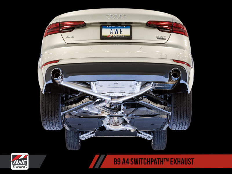 AWE Tuning Audi B9 A4 SwitchPath Exhaust Dual Outlet - Diamond Black Tips (Includes DP and Remote)